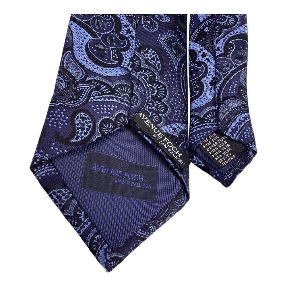 AVENUE FOCH By JAn PAULSEN Blue Paisley Silk Tie  W: 3.25" EX COND - Picture 4 of 5